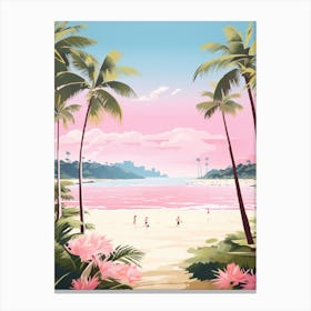 An Illustration In Pink Tones Of Palawan Beach Sentosa Island 3 Canvas Print