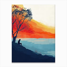 Sunset By The Lake, Minimalism Canvas Print