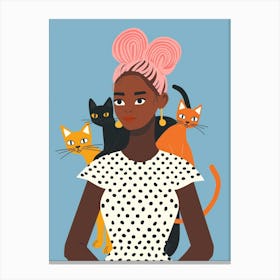 Black Woman With Cats 1 Canvas Print