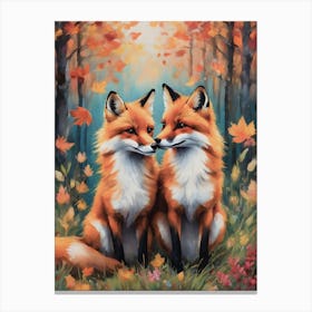 Foxes in Love in Autumn Canvas Print