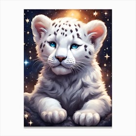 White Panther Cub In The Stars Canvas Print