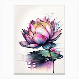 Blooming Lotus Flower In Pond Graffiti 5 Canvas Print