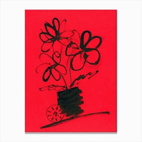 Flowers In A Vase red black ink Canvas Print