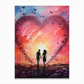 Rainbow Swirl Heart Sunset Silhouette 6 Canvas Print
