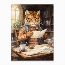 Tiger Illustration Doing Calligraphy Watercolour 3 Canvas Print