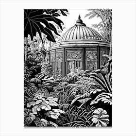 Franklin Park Conservatory And Botanical Gardens, Usa Linocut Black And White Vintage Canvas Print