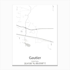 Gautier,United States Minimalist Map Stampe su tela