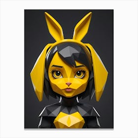 Low Poly Rabbit Girl, Black And Yellow (24) Canvas Print