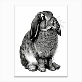 American Fuzzy Lop Black Blockprint Rabbit Illustration 4 Canvas Print
