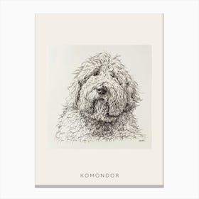 Komondor Dog Line Sketch 3 Poster Canvas Print