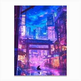 Lonely Cat in the Cyber City Canvas Print