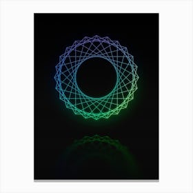 Neon Blue and Green Abstract Geometric Glyph on Black n.0039 Canvas Print