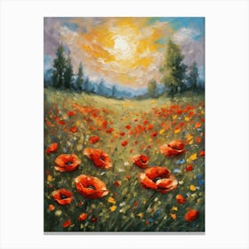 Poppies in the Meadow ~ The Poppy Fields Summer Oil Painting Vibrant Countryside Summer Landscape Feature Wall Decor - Botanical Canvas Print