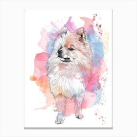 Pastel Pomeranian Dog Watercolour Line Illustration 1 Canvas Print