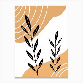 Two Leaves On A White Background Boho Bohemian Leaves Branch Beige Canvas Print