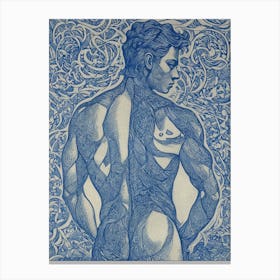 Man Back In Blue Lines Canvas Print