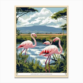 Greater Flamingo African Rift Valley Tanzania Tropical Illustration 4 Poster Canvas Print