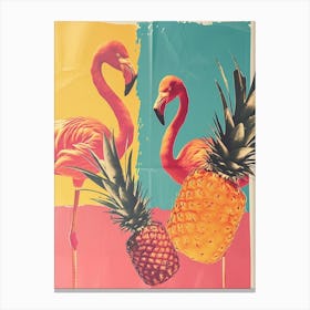 Retro Flamingo & Pineapple Polaroid Inspired 4 Canvas Print