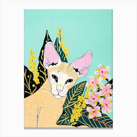 Cute Oriental Shorthair Cat With Flowers Illustration 1 Canvas Print