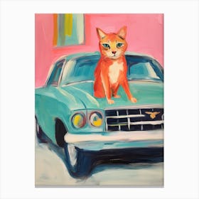 Chevrolet Impala Vintage Car With A Cat, Matisse Style Painting 0 Canvas Print