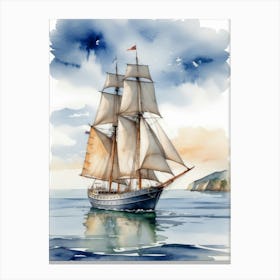 Sailing ship on the sea, watercolor painting 3 Canvas Print