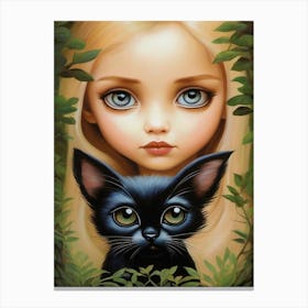Big Eye Girl With A Black Cat Canvas Print