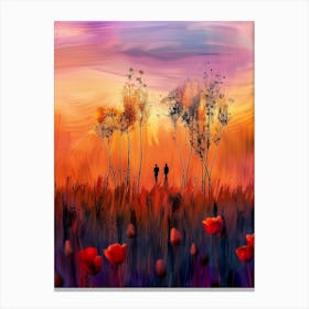 Sunset In The Field With Poppies Canvas Print