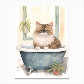 Himalayan Cat In Bathtub Botanical Bathroom 7 Canvas Print