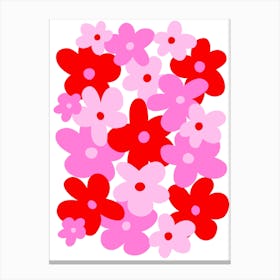 Pink And Red 70s Retro Flower Pattern Canvas Print