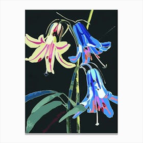 Neon Flowers On Black Bluebell 2 Canvas Print