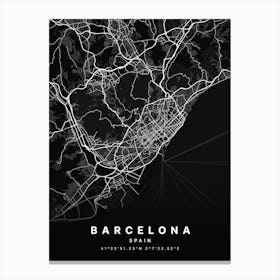 Barcelona Spain Black Map Canvas Print