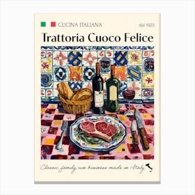 Trattoria Del Cuoco Felice Trattoria Italian Poster Food Kitchen Canvas Print