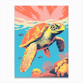 Orange Sea Turtle In The Ocean With Coral Canvas Print