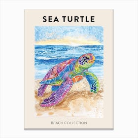 Pencil Scribble Of A Sea Turtle On The Beach Poster 2 Canvas Print