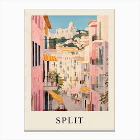 Split Croatia 3 Vintage Pink Travel Illustration Poster Canvas Print