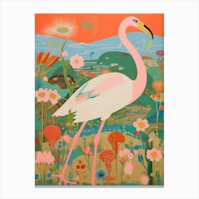 Maximalist Bird Painting Greater Flamingo Canvas Print