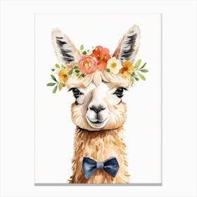 Baby Alpaca Wall Art Print With Floral Crown And Bowties Bedroom Decor (26) Canvas Print
