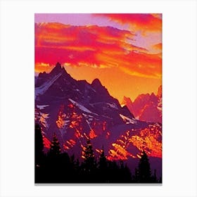 The Rocky Mountains Retro Sunset Canvas Print
