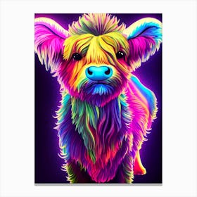 Neon Highland Cow Canvas Print