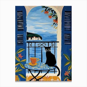 Black Cat In Amalfi Coast Blue Canvas Print