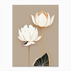 Lotus Flowers In Garden Retro Minimal 2 Canvas Print