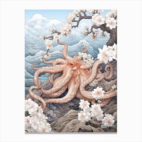 Day Octopus Japanese Style Illustration 2 Canvas Print