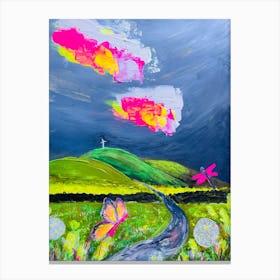Butterfly Neon Landscape Canvas Print