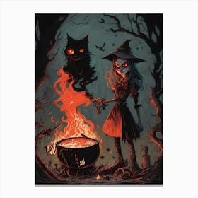 Witch Girl's Feline Sorcery Canvas Print