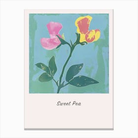 Sweet Pea 2 Square Flower Illustration Poster Canvas Print