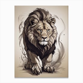 Lion Drawing A Canvas Print