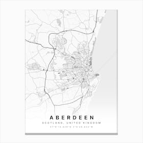 Aberdeen Scotland White Map Canvas Print