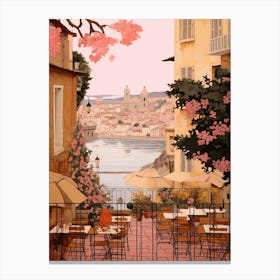 Nice France 1 Vintage Pink Travel Illustration Canvas Print