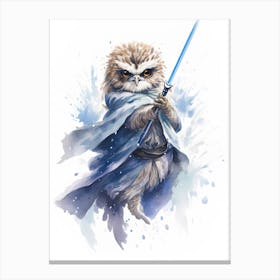 Baby Owl As A Jedi Watercolour 3 Canvas Print