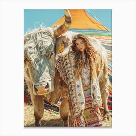 Bohemian woman with Bull Canvas Print